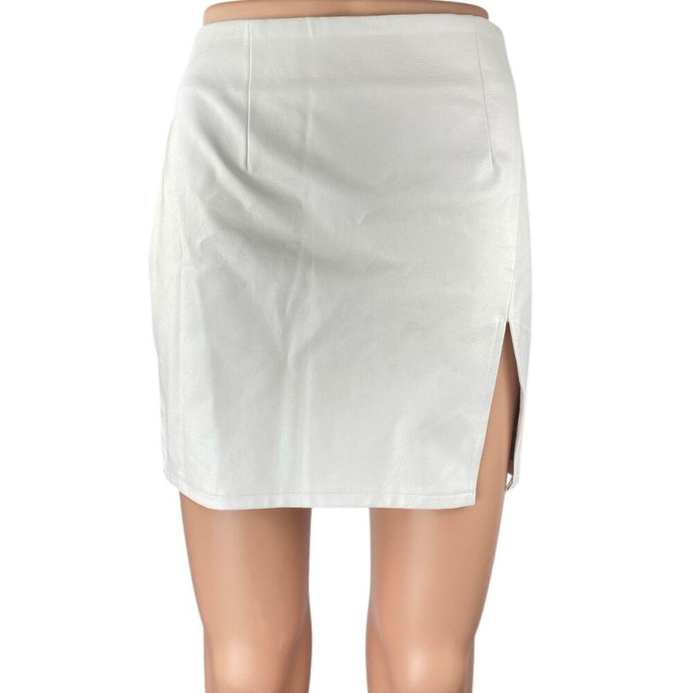 Superdown White Coaret Faux Leather High Waist Slit Mini Straight Pencil Skirt S